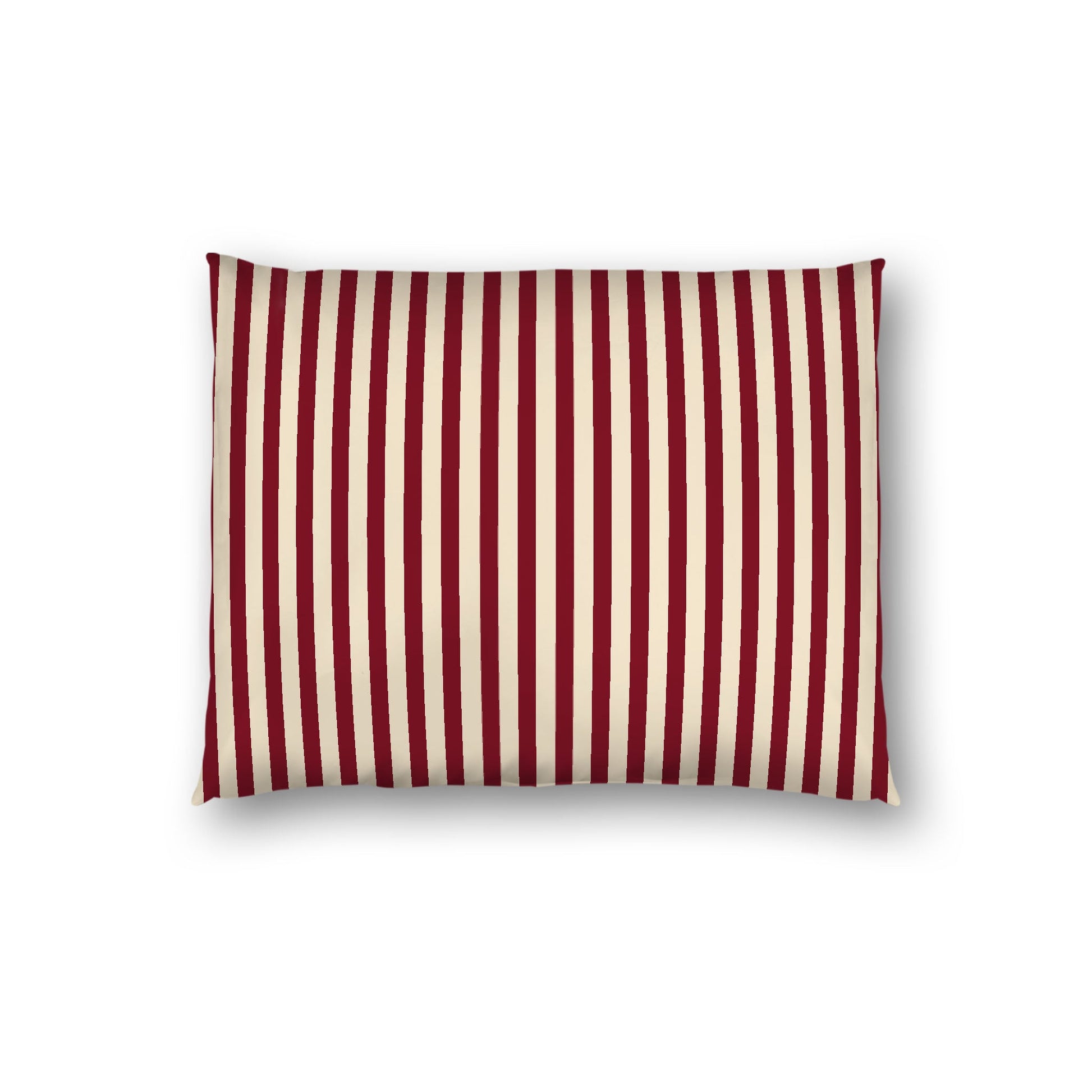 Beige Cotton Sateen Sham, Thin Burgundy Red Bars on Front, White Reverse Side, Standard - 20 x 26 inches