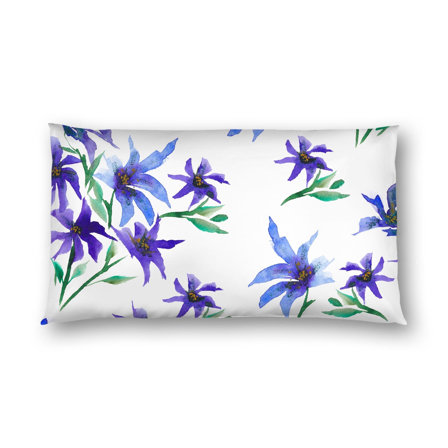 Off-White Cotton Sateen Pillow Sham, Large Purple Floral Print, King - 20 x 36 inches