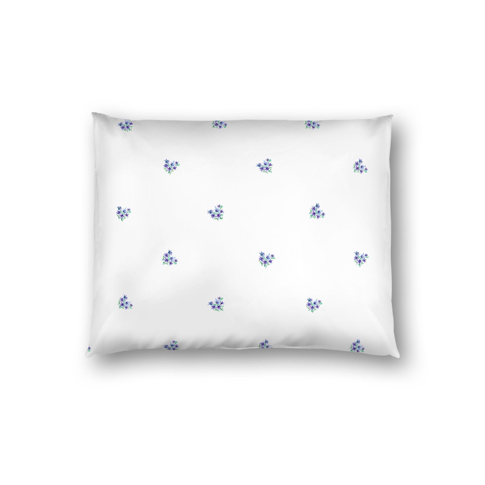 Off-White Cotton Sateen Pillow Sham, Small Purple Floral Pattern, Standard - 20 x 26 inches