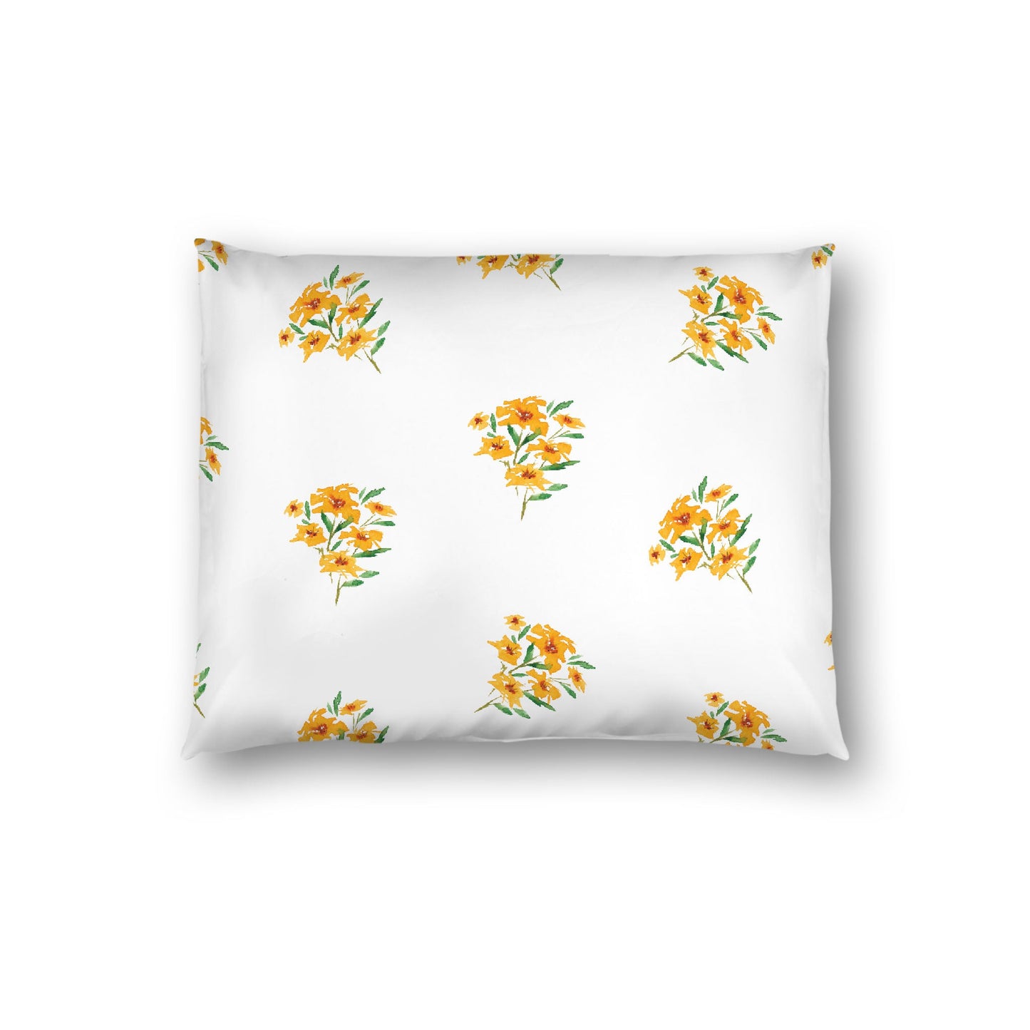 Off-White Cotton Sateen Pillow Sham, Medium Yellow-Orange Floral Pattern, Standard - 20 x 26 inches