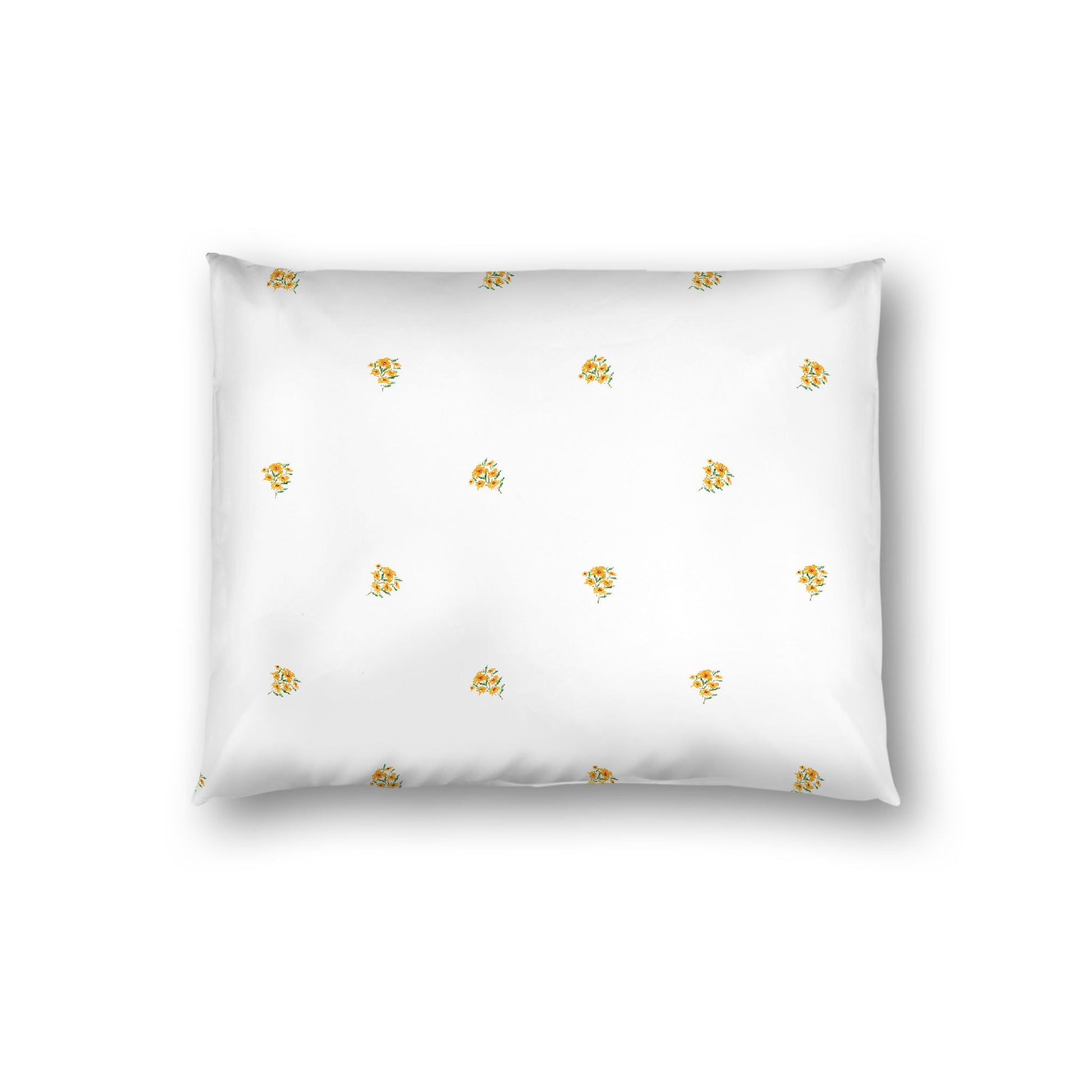 Off-White Cotton Sateen Pillow Sham, Small Yellow-Orange Floral Pattern, Standard - 20 x 26 inches