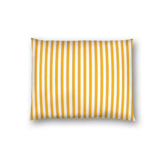 Off-White Cotton Sateen Sham, Thin Yellow-Orange Bars on Front, White Reverse Side, Standard - 20 x 26 inches