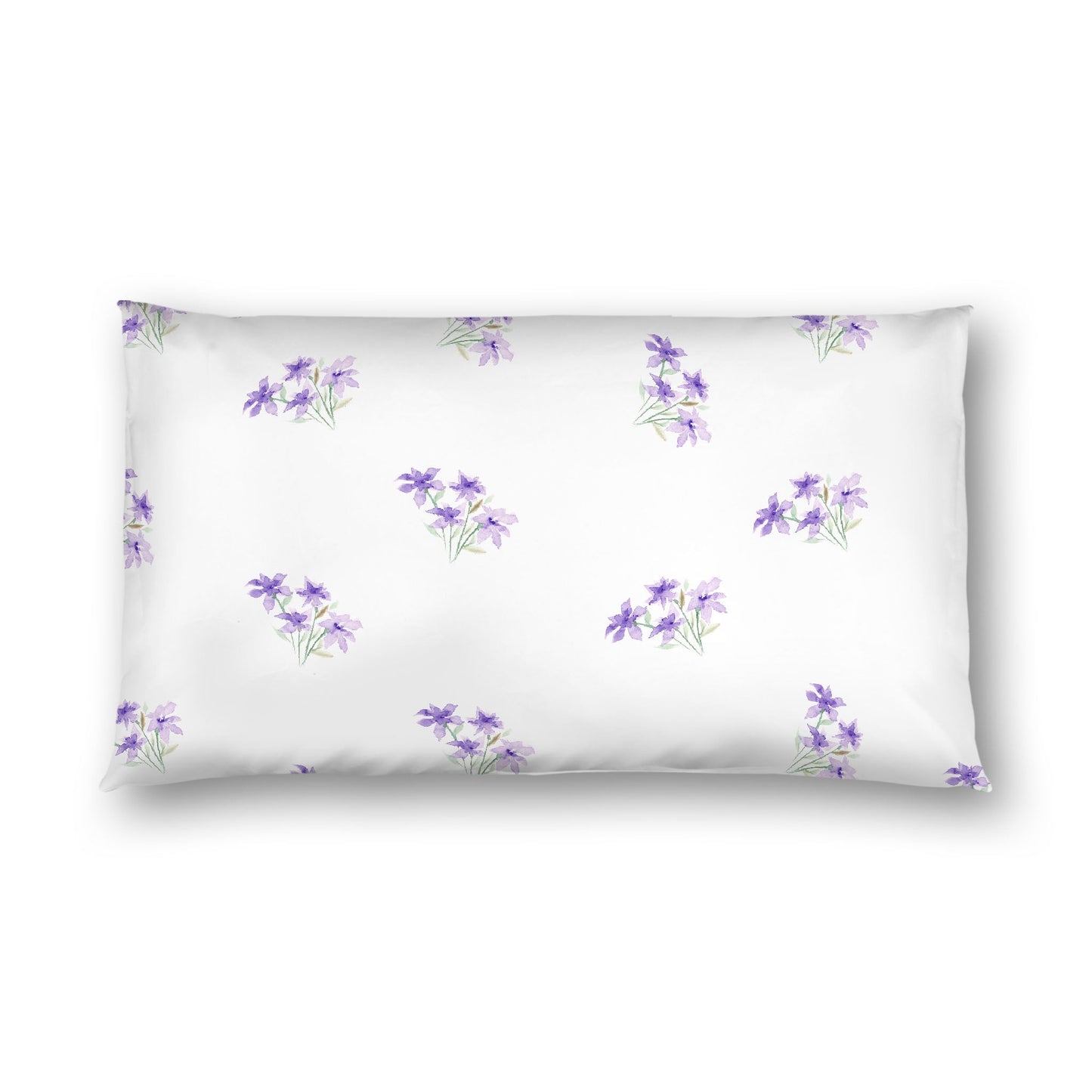 Off-White Cotton Sateen Pillow Sham, Medium Purple Floral Pattern, King - 20 x 36 inches