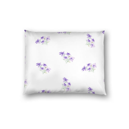 Off-White Cotton Sateen Pillow Sham, Medium Purple Floral Pattern, Standard - 20 x 26 inches