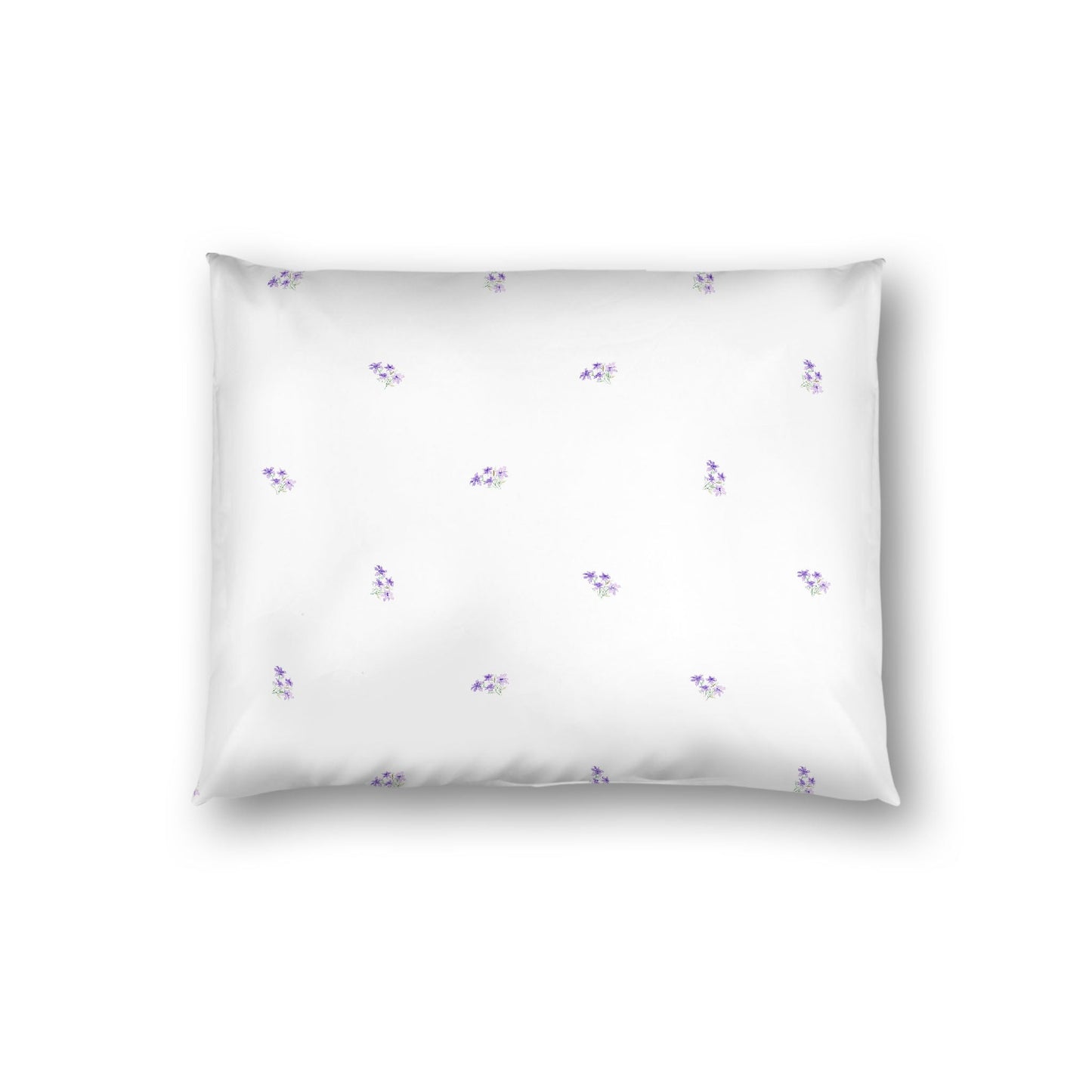 Off-White Cotton Sateen Pillow Sham, Small Purple Floral Pattern, Standard - 20 x 26 inches
