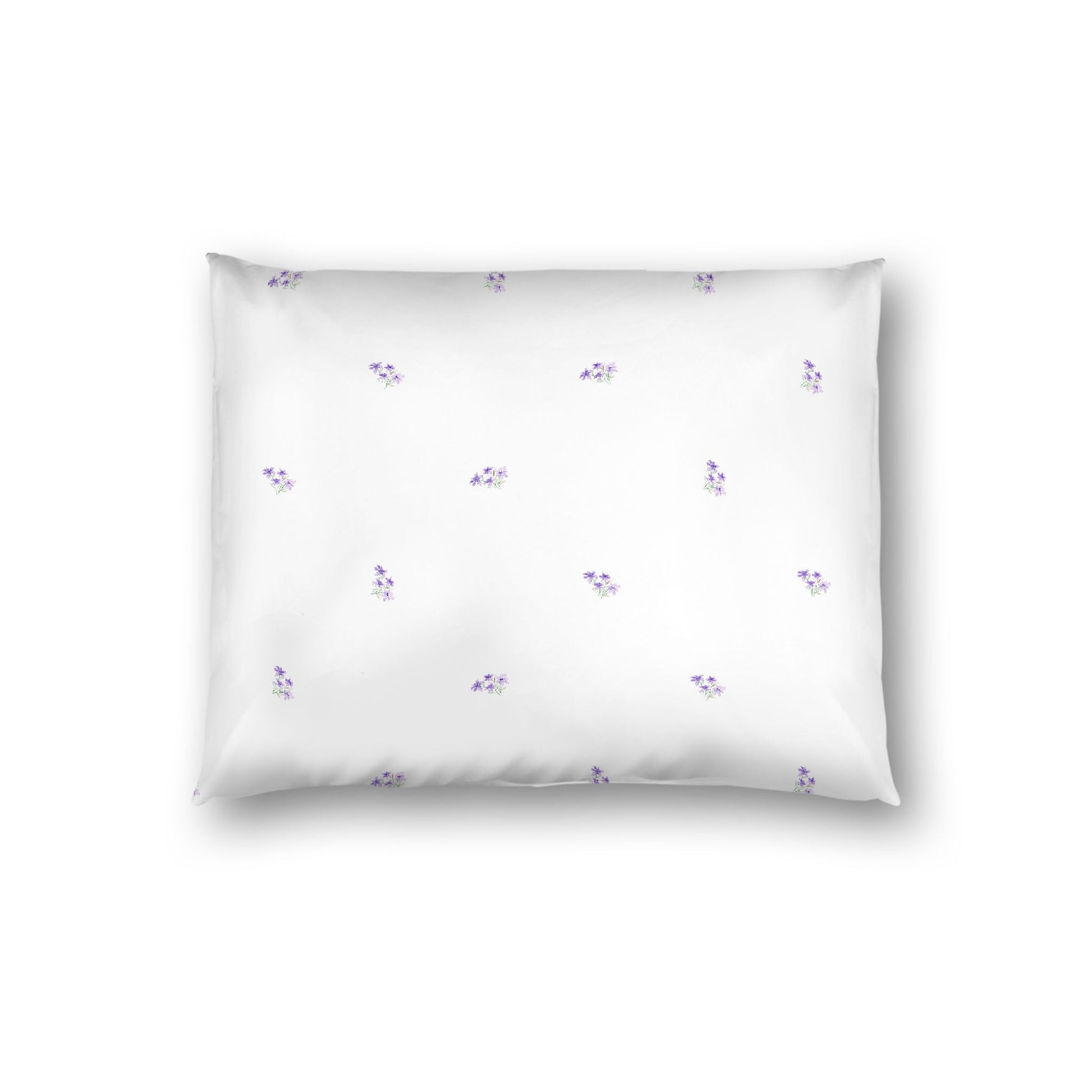 Off-White Cotton Sateen Pillow Sham, Small Purple Floral Pattern, Standard - 20 x 26 inches
