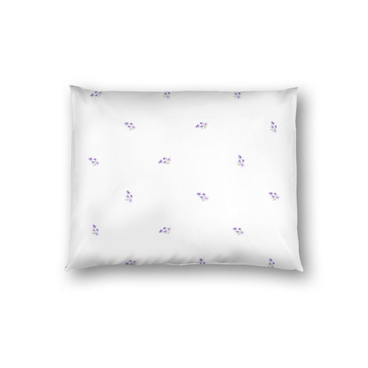 Off-White Cotton Sateen Pillow Sham, Small Purple Floral Pattern, Standard - 20 x 26 inches