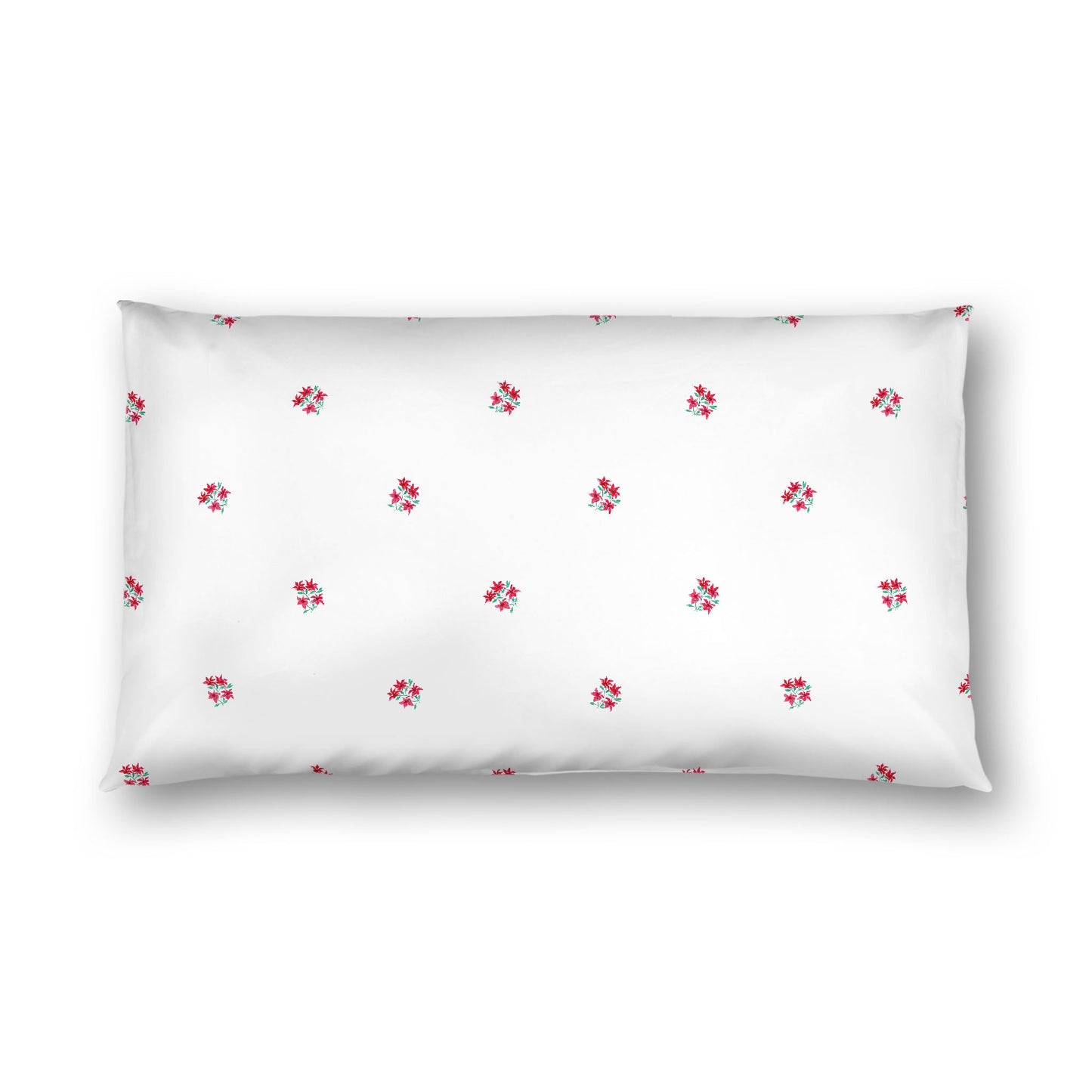 Off-White Cotton Sateen Pillow Sham, Small Red Floral Pattern, King - 20 x 36 inches