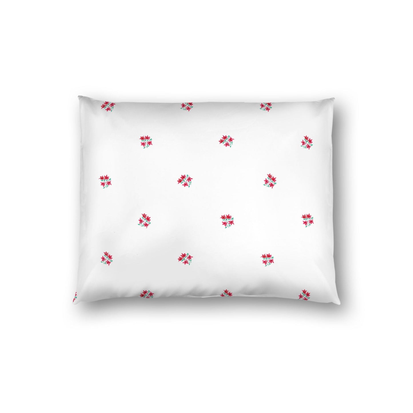 Off-White Cotton Sateen Pillow Sham, Small Red Floral Pattern, Standard - 20 x 26 inches