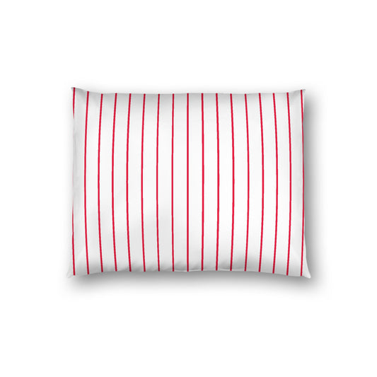 Off-White Cotton Sateen Sham, Red Stripes on Front, White Reverse Side, Standard - 20 x 26 inches