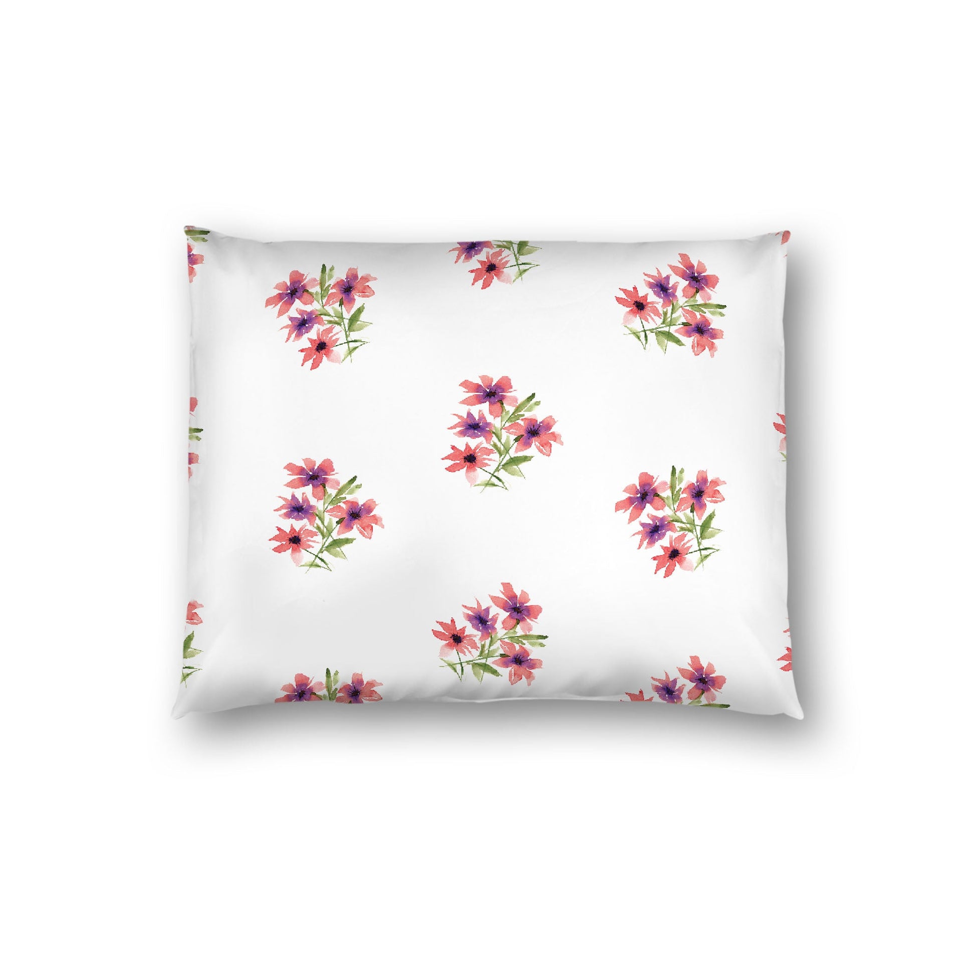 Off-White Cotton Sateen Pillow Sham, Medium Pink Floral Pattern, Standard - 20 x 26 inches