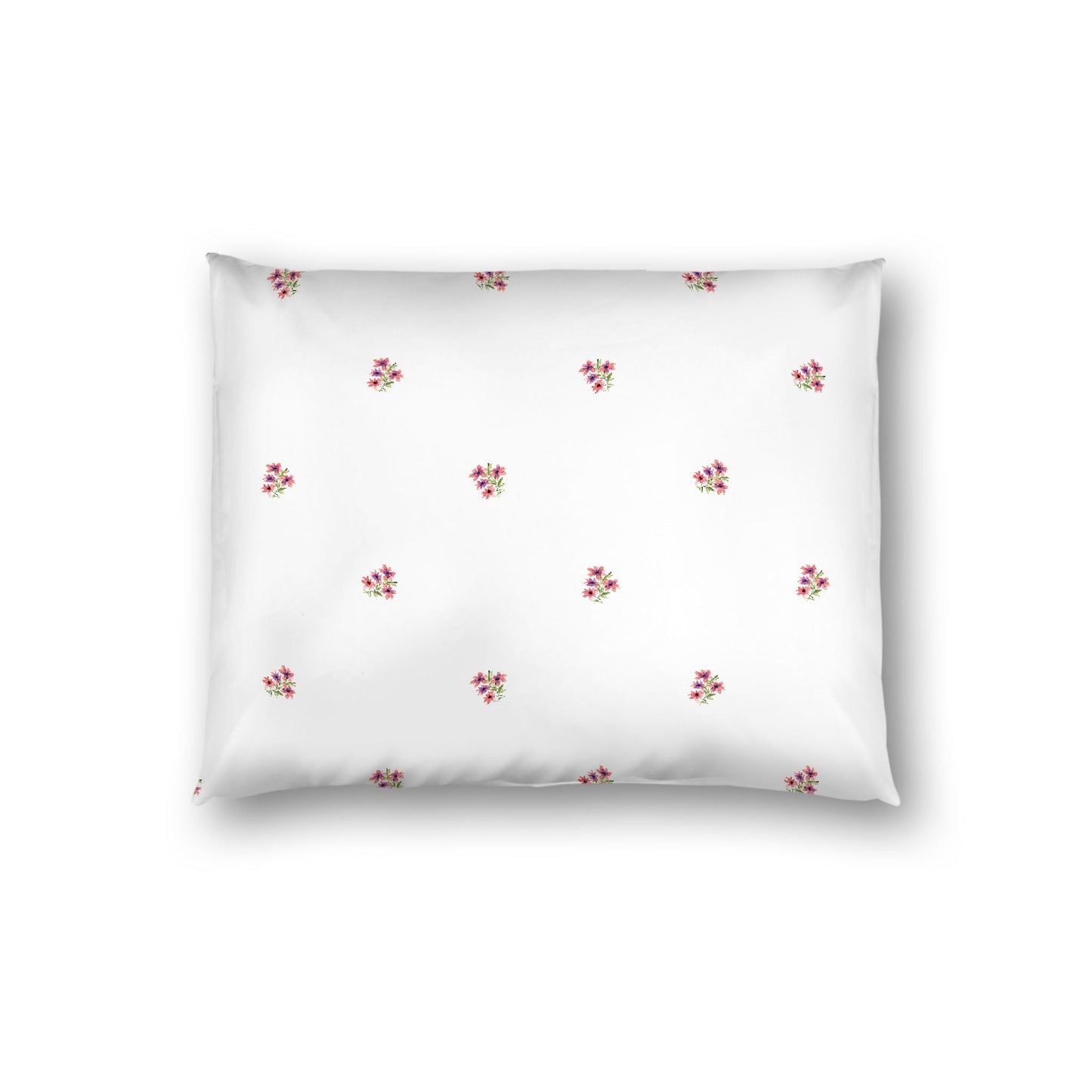 Off-White Cotton Sateen Pillow Sham, Small Pink Floral Pattern, Standard - 20 x 26 inches
