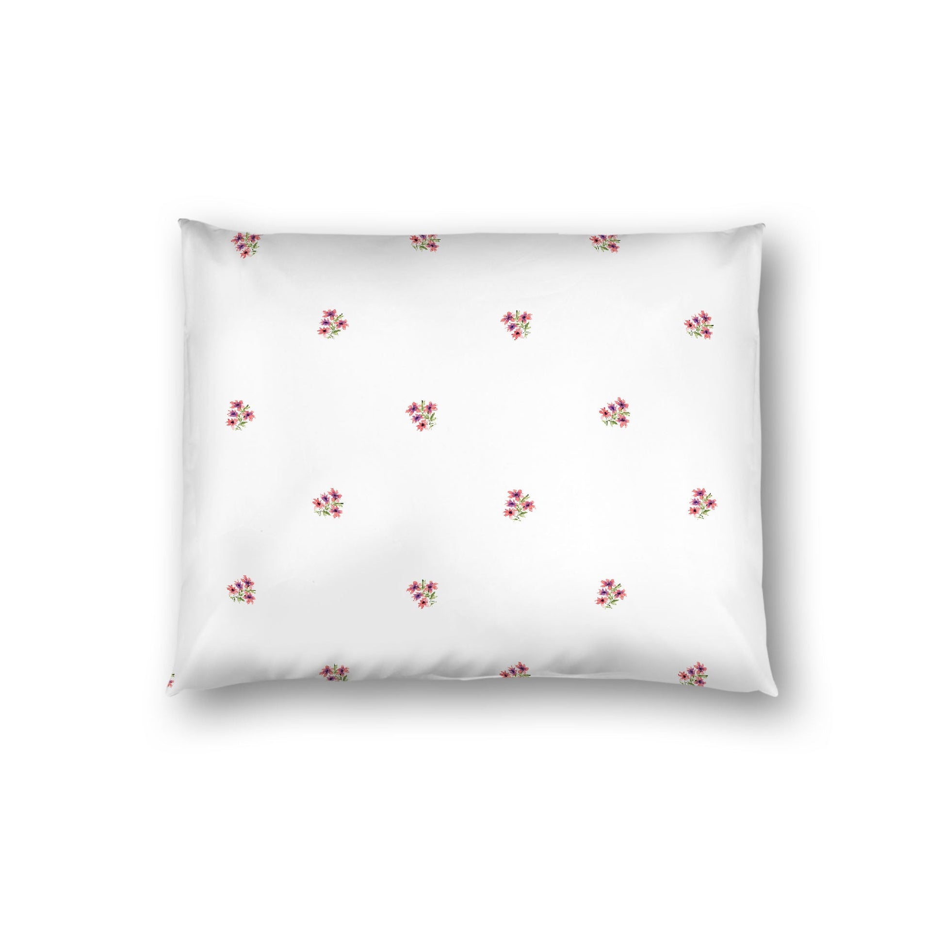 Off-White Cotton Sateen Pillow Sham, Small Pink Floral Pattern, Standard - 20 x 26 inches