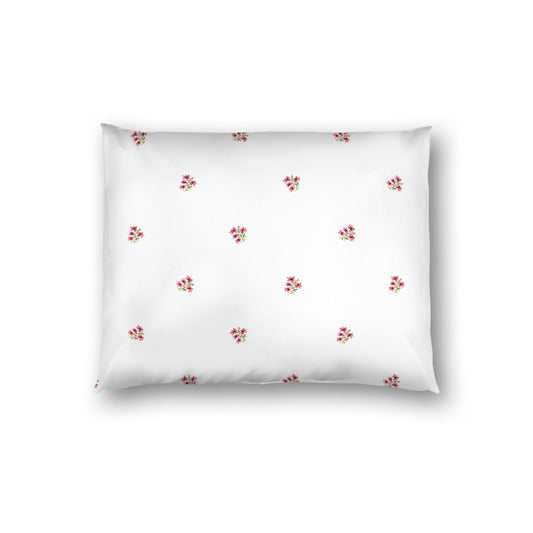 Off-White Cotton Sateen Pillow Sham, Small Pink Floral Pattern, Standard - 20 x 26 inches
