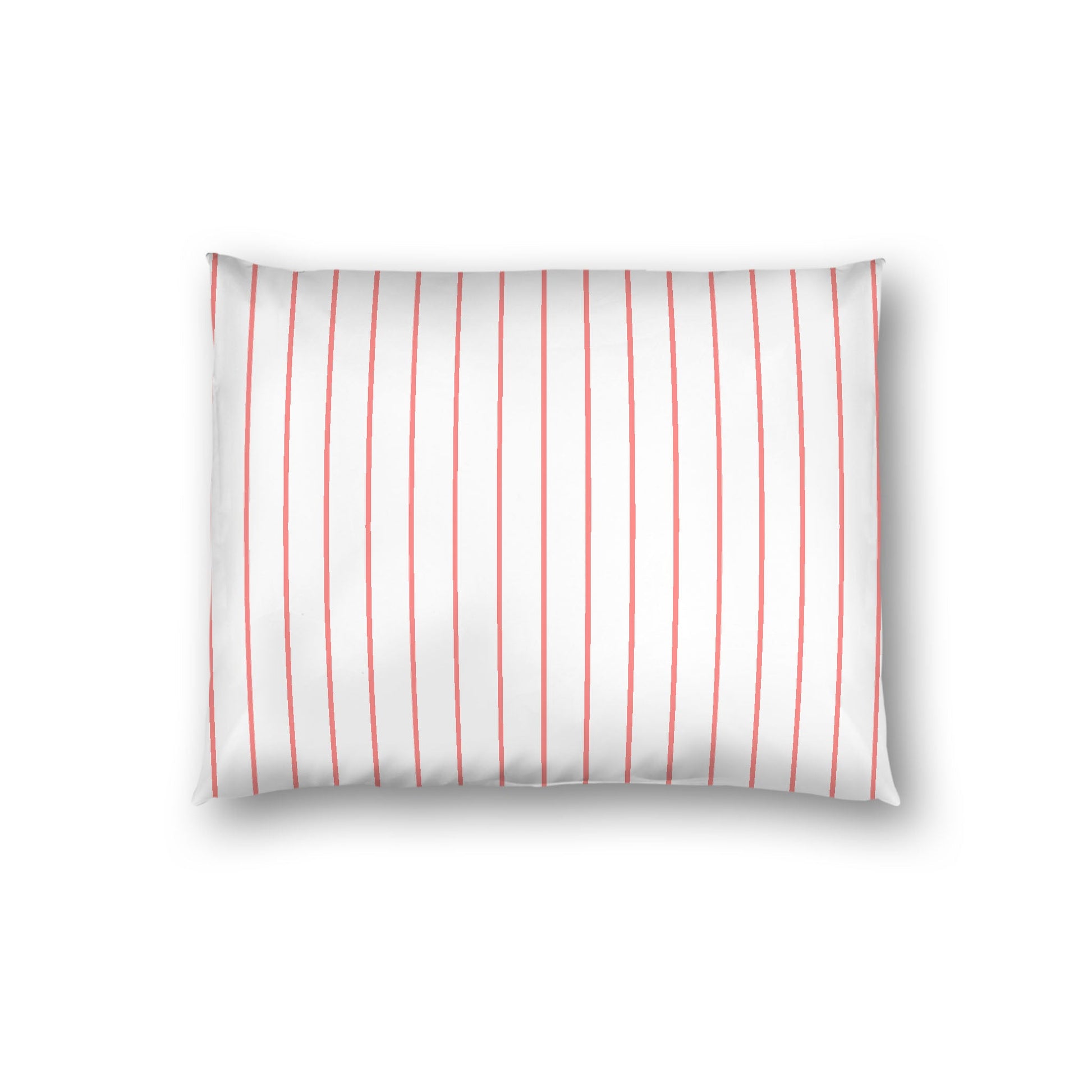 Off-White Cotton Sateen Sham, Pink Stripes on Front, White Reverse Side, Standard - 20 x 26 inches