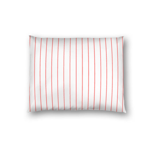 Off-White Cotton Sateen Sham, Pink Stripes on Front, White Reverse Side, Standard - 20 x 26 inches