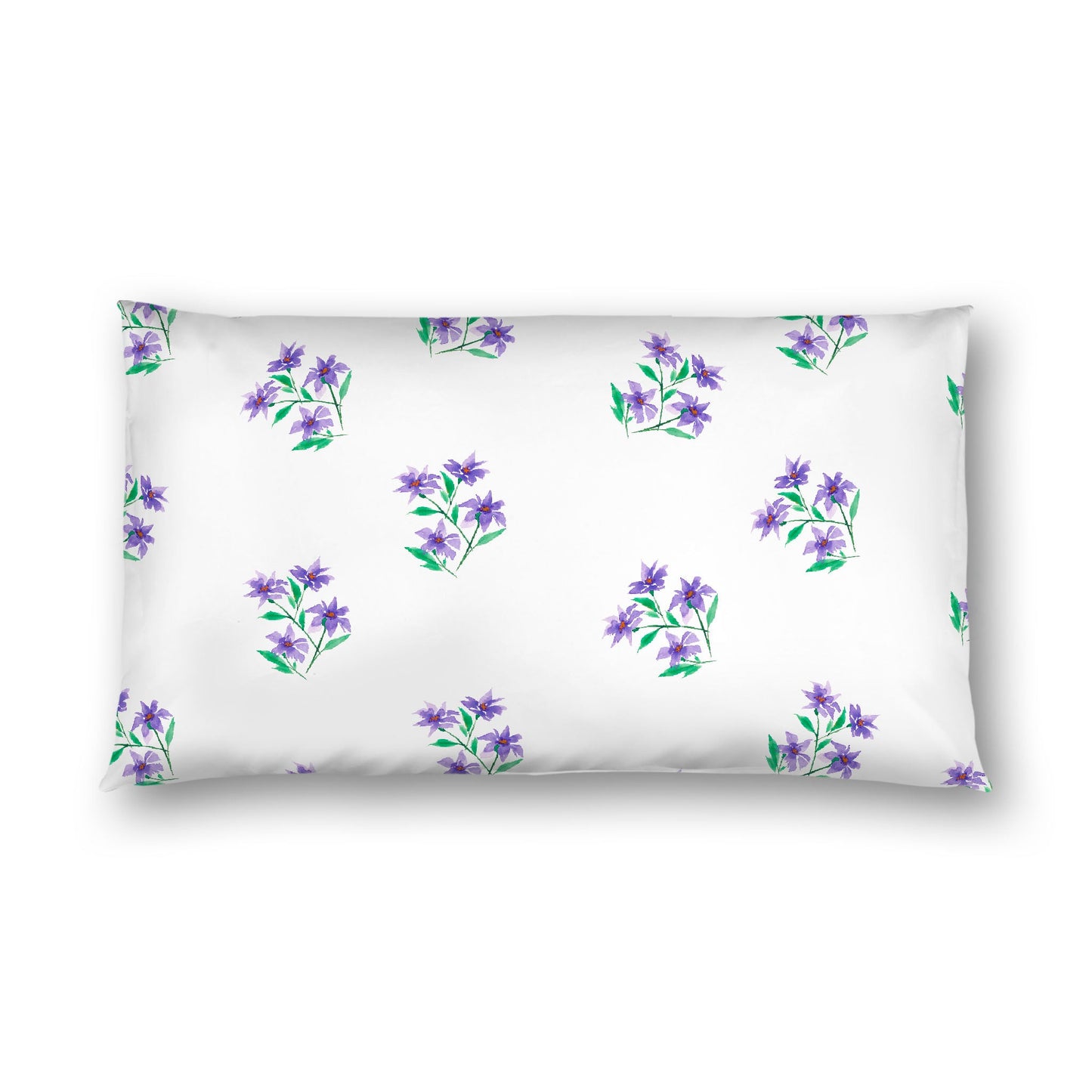 Off-White Cotton Sateen Pillow Sham, Medium Purple Floral Pattern, King - 20 x 36 inches