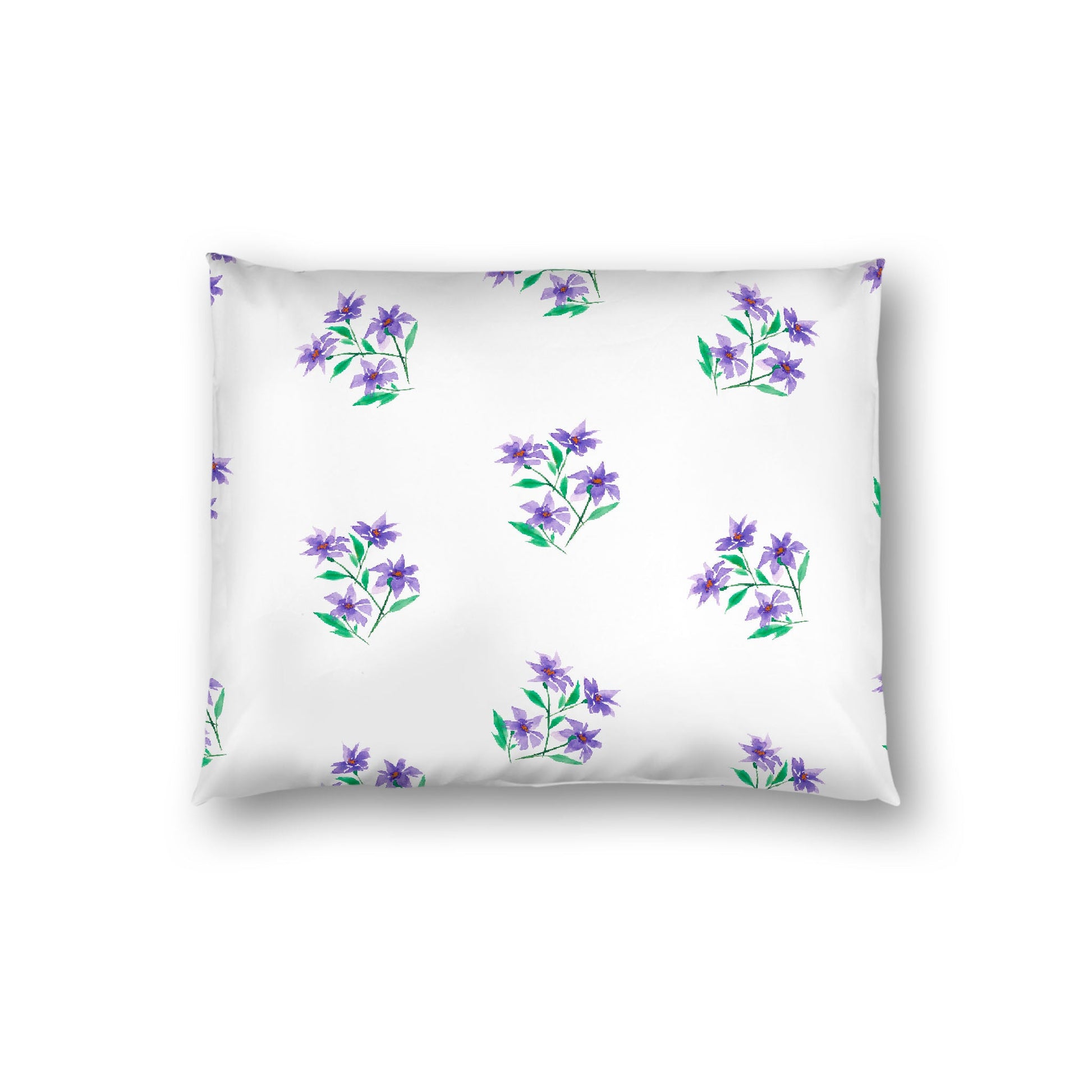 Off-White Cotton Sateen Pillow Sham, Medium Purple Floral Pattern, Standard - 20 x 26 inches