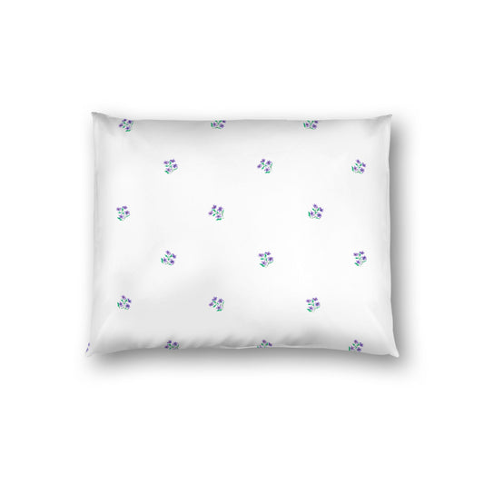Off-White Cotton Sateen Pillow Sham, Small Purple Floral Pattern, Standard - 20 x 26 inches
