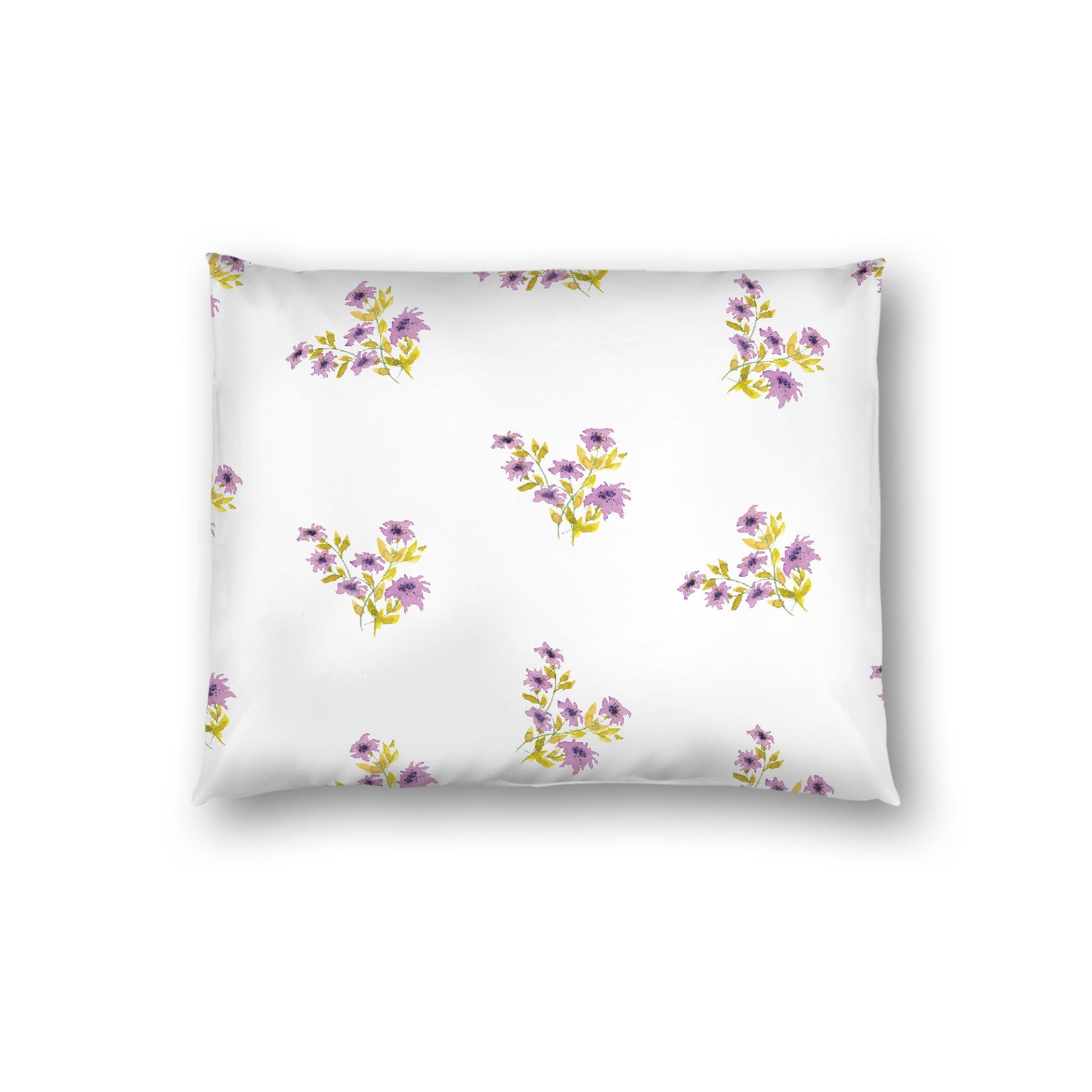 Off-White Cotton Sateen Pillow Sham, Medium Mauve Floral Pattern, Standard - 20 x 26 inches