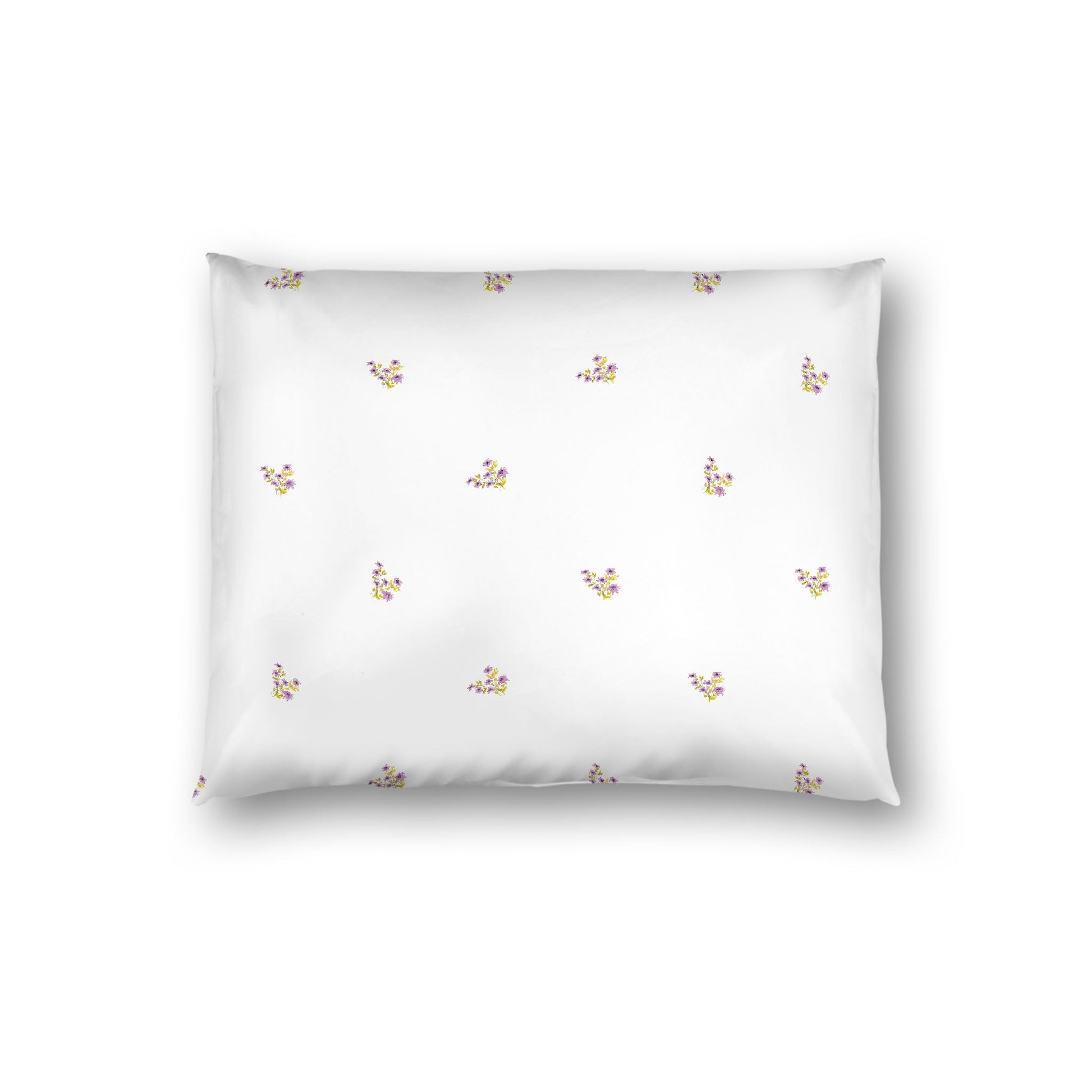 Off-White Cotton Sateen Pillow Sham, Small Mauve Floral Pattern, Standard - 20 x 26 inches