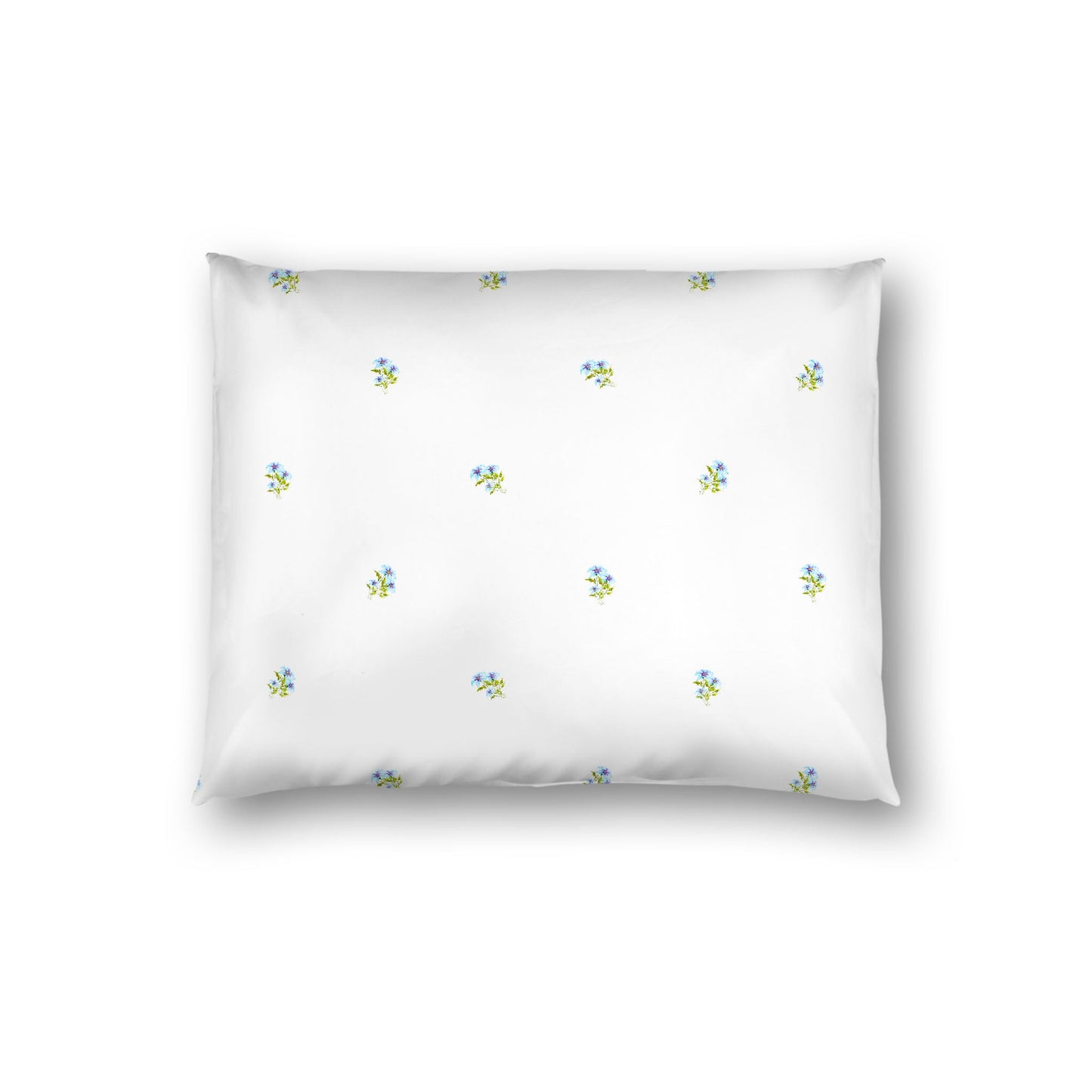 Off-White Cotton Sateen Pillow Sham, Small Blue Floral Pattern, Standard - 20 x 26 inches