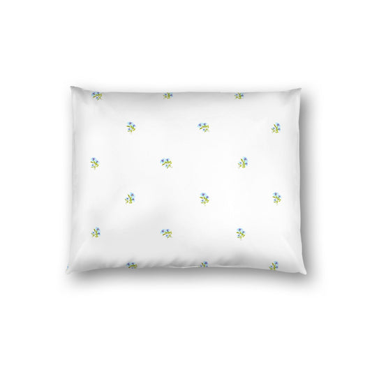 Off-White Cotton Sateen Pillow Sham, Small Blue Floral Pattern, Standard - 20 x 26 inches