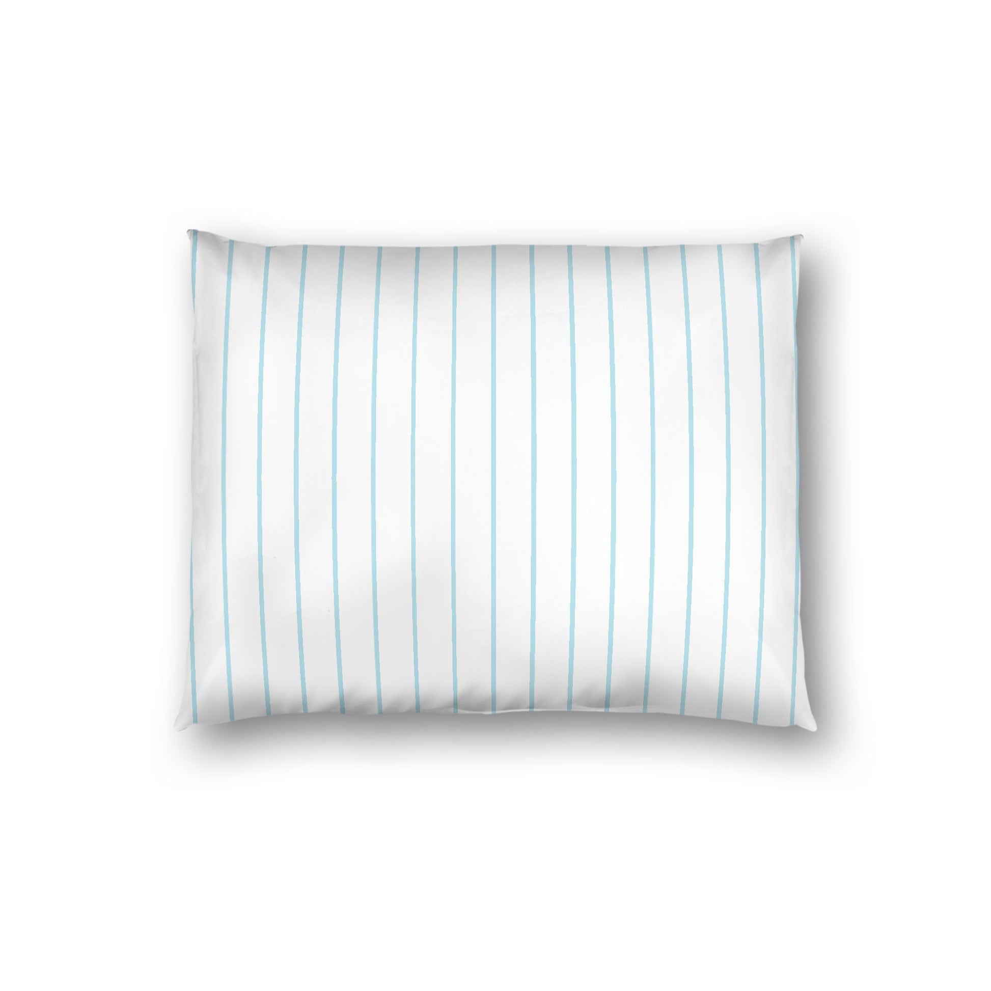 Off-White Cotton Sateen Sham, Blue Stripes on Front, White Reverse Side, Standard - 20 x 26 inches