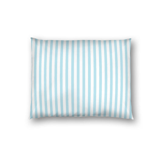 Off-White Cotton Sateen Sham, Thin Blue Bars on Front, White Reverse Side, Standard - 20 x 26 inches