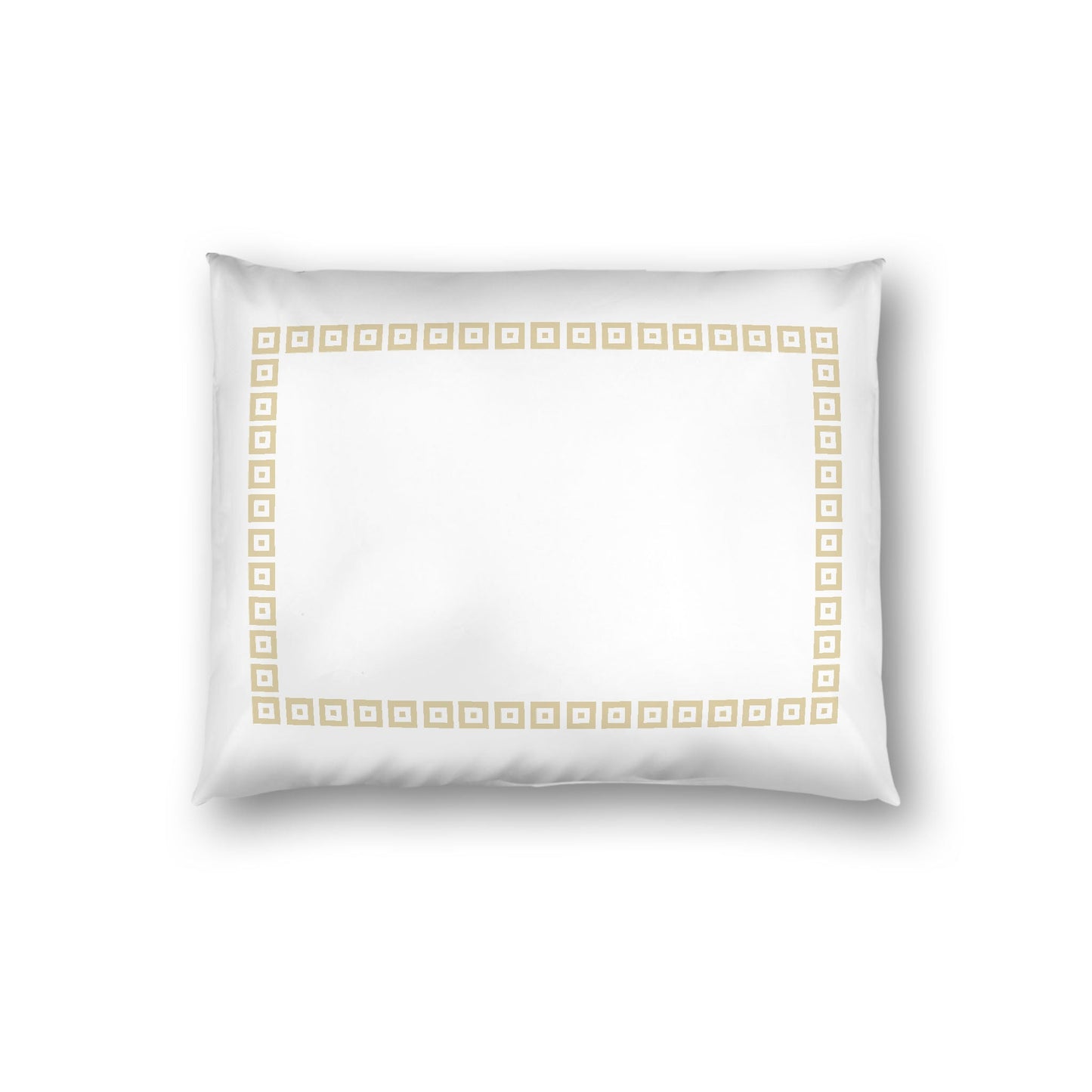 Off-white Cotton Sateen Pillow Sham, Desert Sand Repeating Square Motif Print, Classic Border, White Reverse Side, Standard - 20 x 26 inches