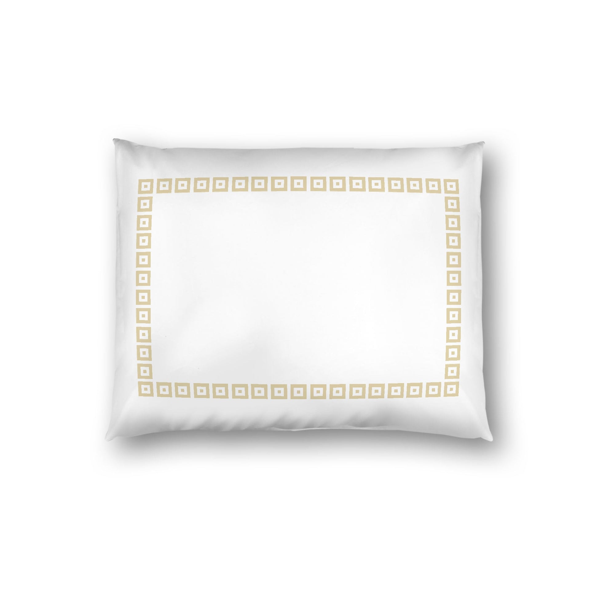 Off-white Cotton Sateen Pillow Sham, Desert Sand Repeating Square Motif Print, Classic Border, White Reverse Side, Standard - 20 x 26 inches