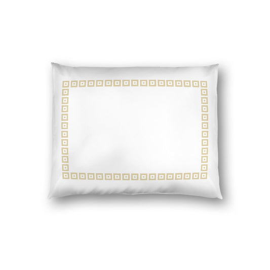Off-white Cotton Sateen Pillow Sham, Desert Sand Repeating Square Motif Print, Classic Border, White Reverse Side, Standard - 20 x 26 inches