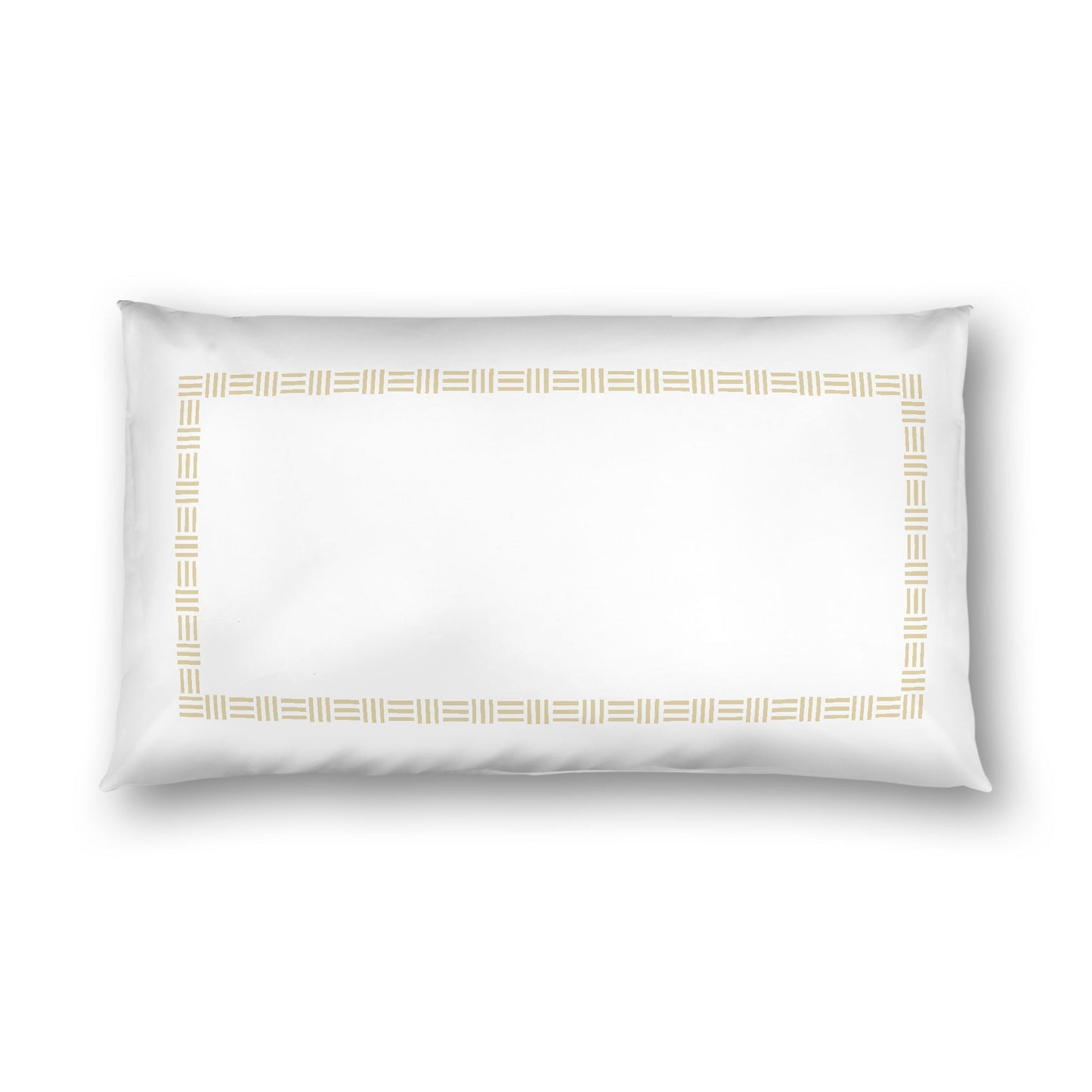 Off-white Cotton Sateen Pillow Sham, Desert Sand Single Weave Motif Print, Classic Border, White Reverse Side, King - 20 x 36 inches