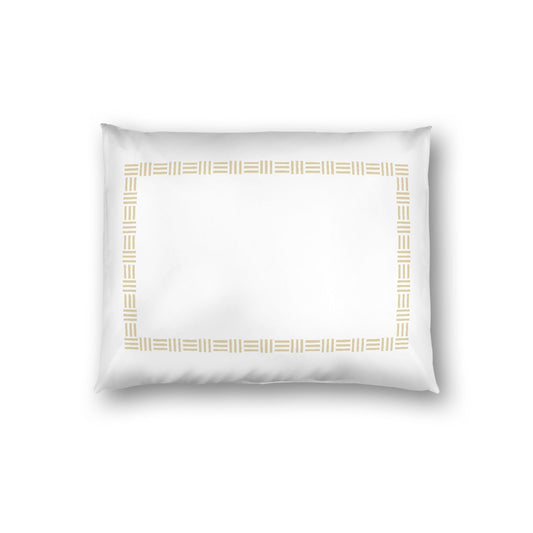 Off-white Cotton Sateen Pillow Sham, Desert Sand Single Weave Motif Print, Classic Border, White Reverse Side, Standard - 20 x 26 inches