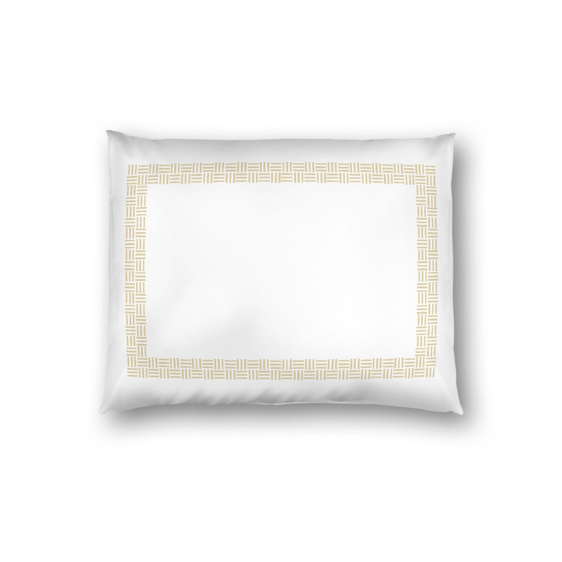 Off-white Cotton Sateen Pillow Sham, Desert Sand Double Weave Motif Print, Classic Border, White Reverse Side, Standard - 20 x 26 inches