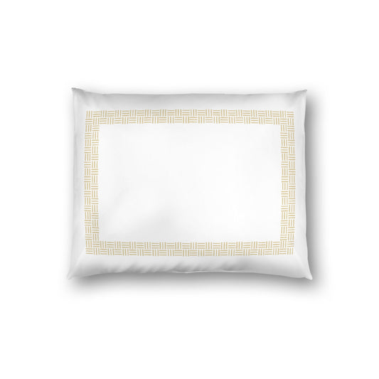 Off-white Cotton Sateen Pillow Sham, Desert Sand Double Weave Motif Print, Classic Border, White Reverse Side, Standard - 20 x 26 inches