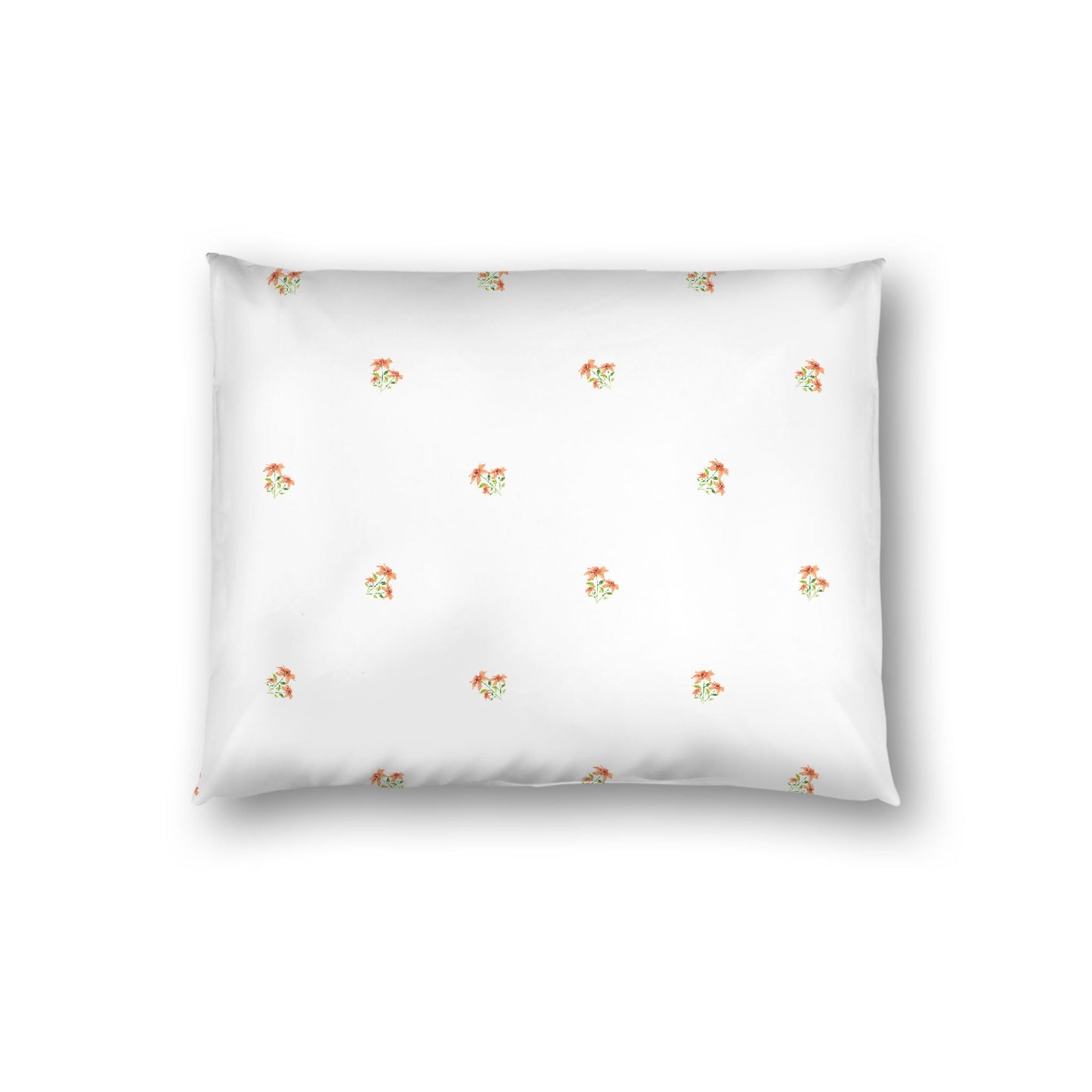Off-White Cotton Sateen Pillow Sham, Small Pale Orange Floral Pattern, Standard - 20 x 26 inches