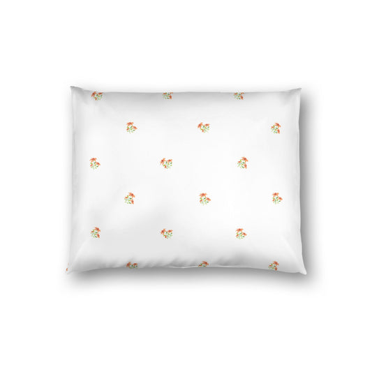 Off-White Cotton Sateen Pillow Sham, Small Pale Orange Floral Pattern, Standard - 20 x 26 inches