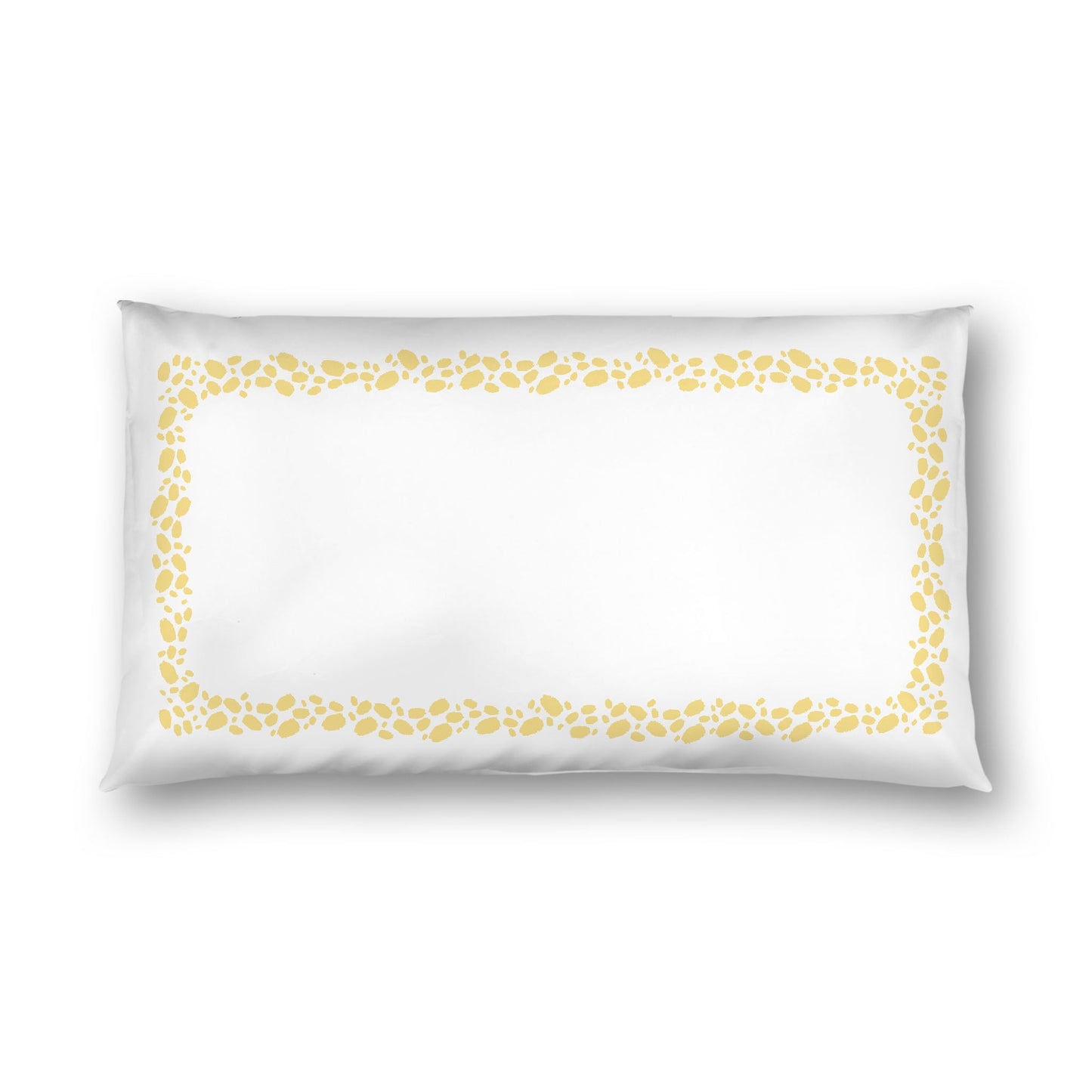 Off-white Cotton Sateen Pillow Sham, Yellow Hand-painted Dab Motif Print, Classic Border, White Reverse Side, King - 20 x 36 inches