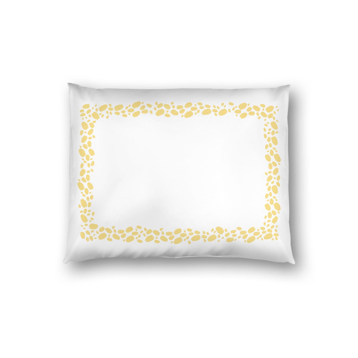 Off-white Cotton Sateen Pillow Sham, Yellow Hand-painted Dab Motif Print, Classic Border, White Reverse Side, Standard - 20 x 26 inches