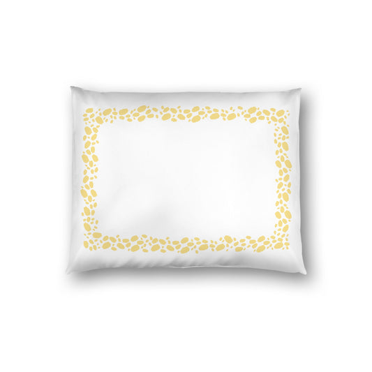Off-white Cotton Sateen Pillow Sham, Yellow Hand-painted Dab Motif Print, Classic Border, White Reverse Side, Standard - 20 x 26 inches