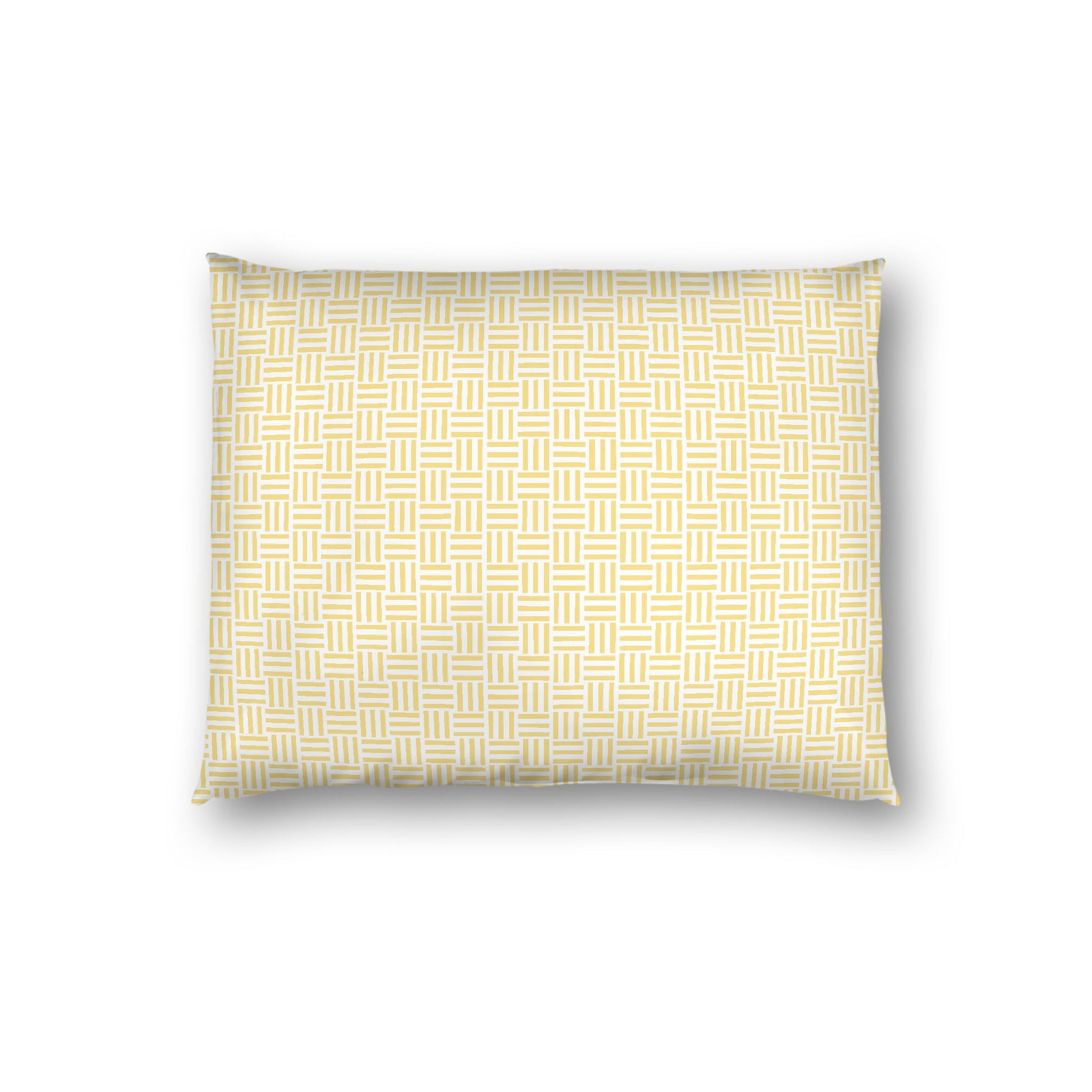 Off-white Cotton Sateen Pillow Sham, Yellow Single Weave Motif Print, White Reverse Side, Standard - 20 x 26 inches