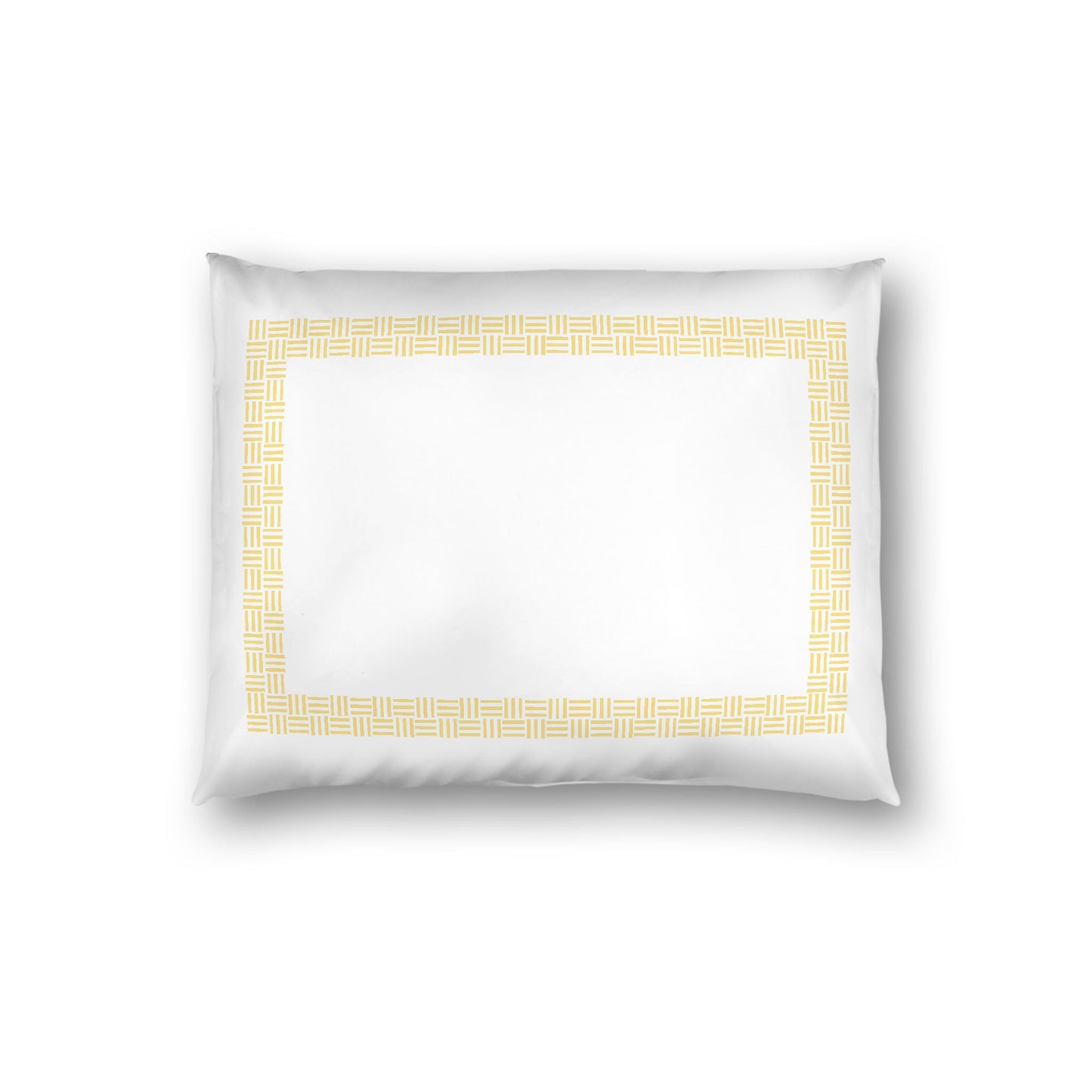 Off-white Cotton Sateen Pillow Sham, Yellow Double Weave Motif Print, Classic Border, White Reverse Side, Standard - 20 x 26 inches