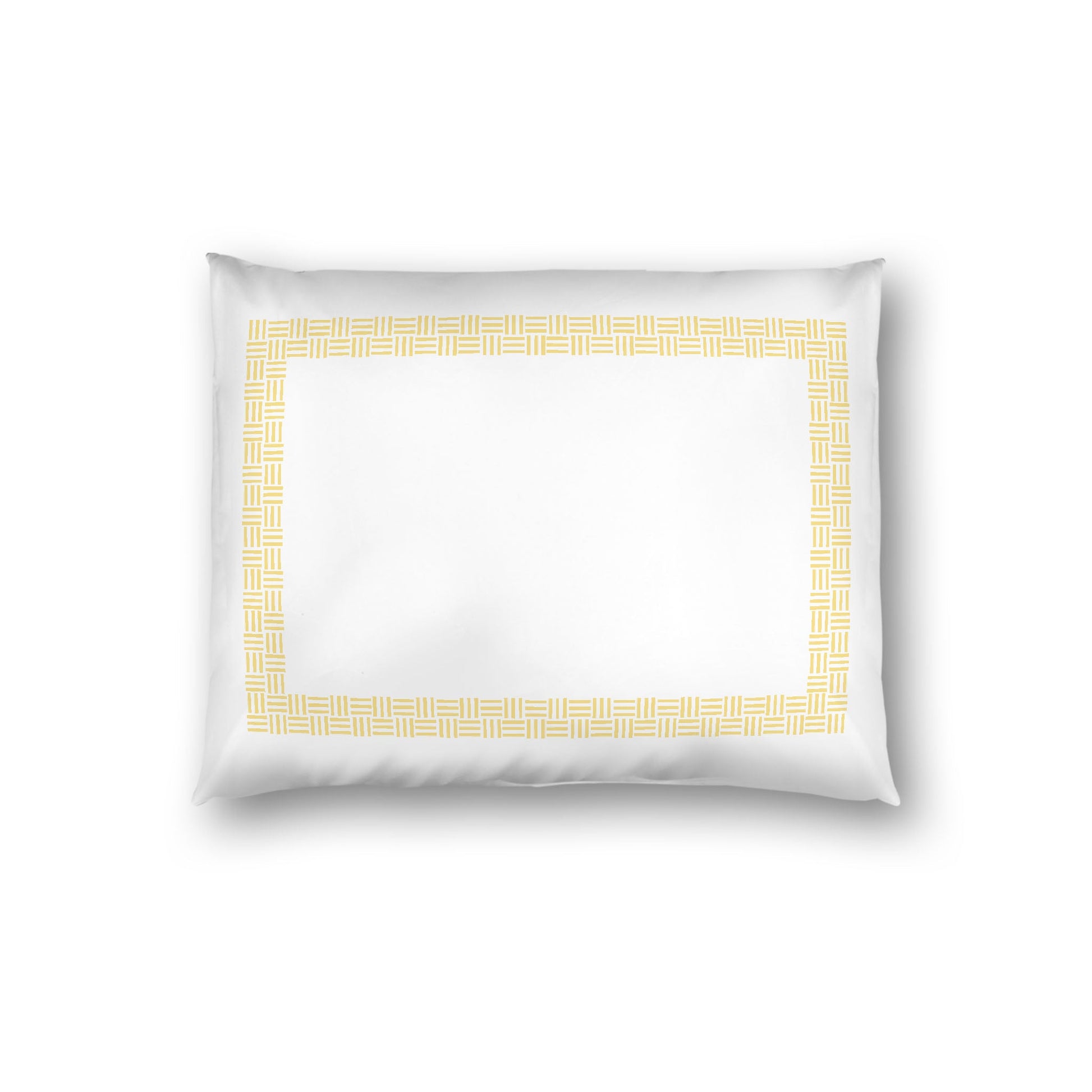 Off-white Cotton Sateen Pillow Sham, Yellow Double Weave Motif Print, Classic Border, White Reverse Side, Standard - 20 x 26 inches