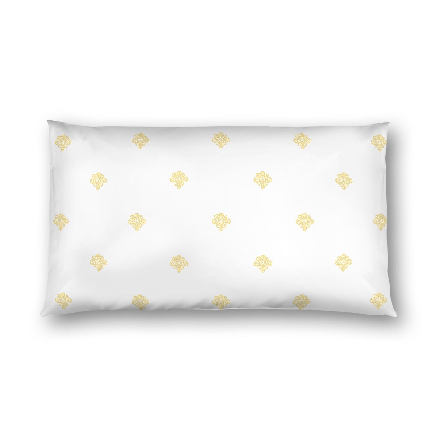 Off-white Cotton Sateen Pillow Sham, Yellow Hand-painted Swizzle Motif Print, White Reverse Side, King - 20 x 36 inches