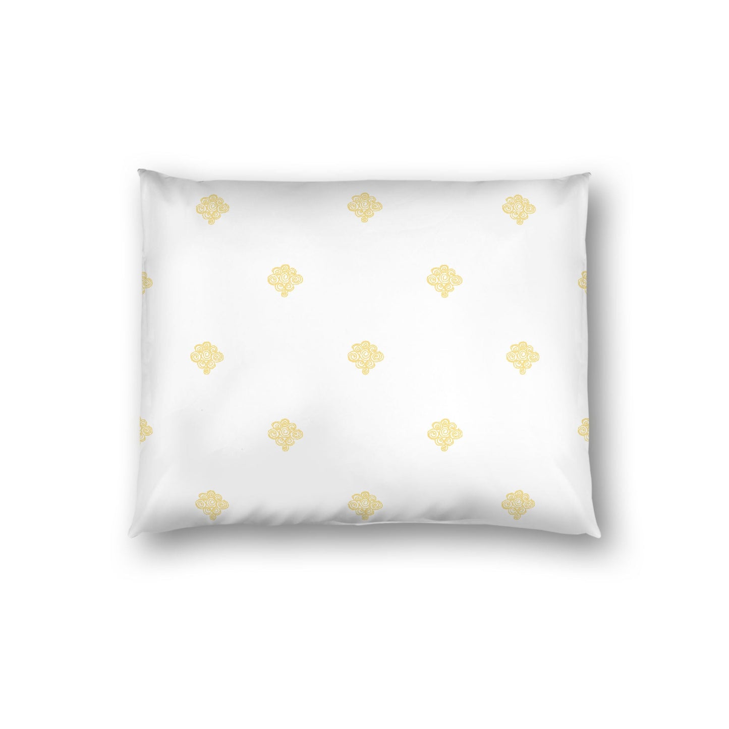 Off-white Cotton Sateen Pillow Sham, Yellow Hand-painted Swizzle Motif Print, White Reverse Side, Standard - 20 x 26 inches