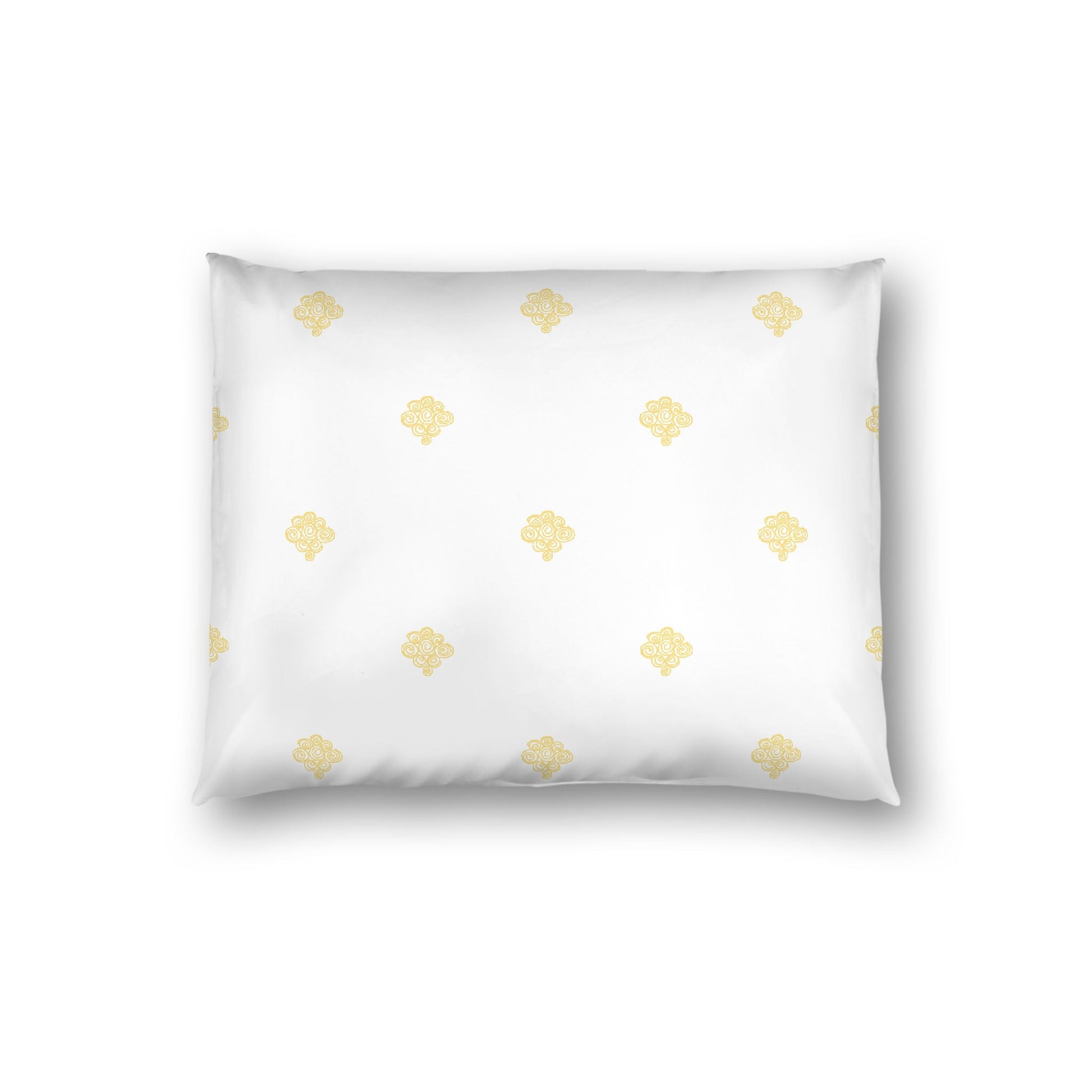 Off-white Cotton Sateen Pillow Sham, Yellow Hand-painted Swizzle Motif Print, White Reverse Side, Standard - 20 x 26 inches