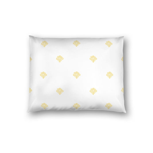 Off-white Cotton Sateen Pillow Sham, Yellow Hand-painted Swizzle Motif Print, White Reverse Side, Standard - 20 x 26 inches