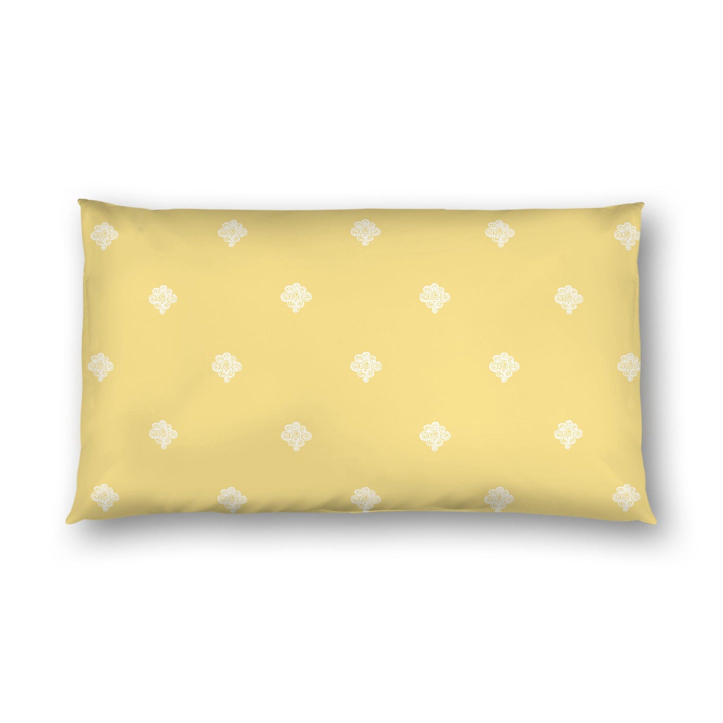 Yellow Cotton Sateen Pillow Sham, Off-white Hand-painted Swizzle Motif Print, White Reverse Side, King - 20 x 36 inches