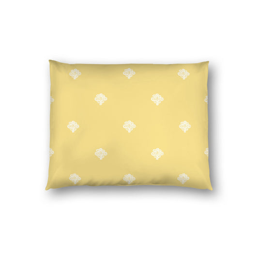Yellow Cotton Sateen Pillow Sham, Off-white Hand-painted Swizzle Motif Print, White Reverse Side, Standard - 20 x 26 inches